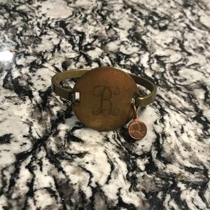 Distressed brass and copper “B” initial bracelet